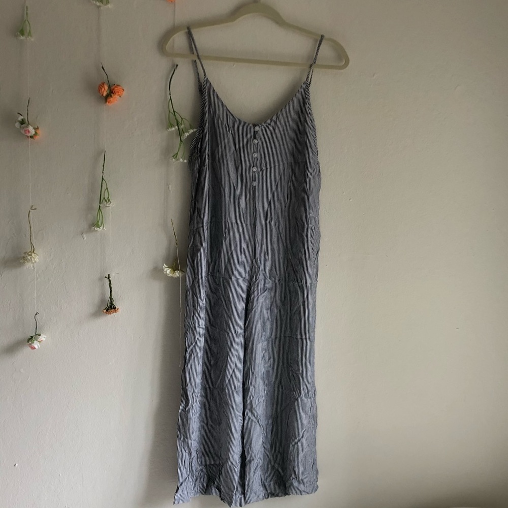 Anthropologie Striped Button Jumpsuit